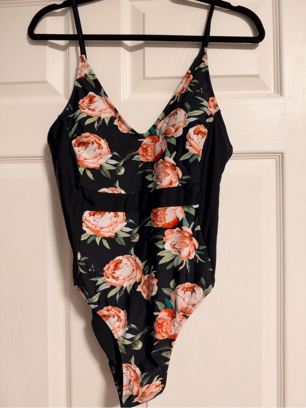 Cupshe Black One-Piece Swimsuit with Peach Floral Print